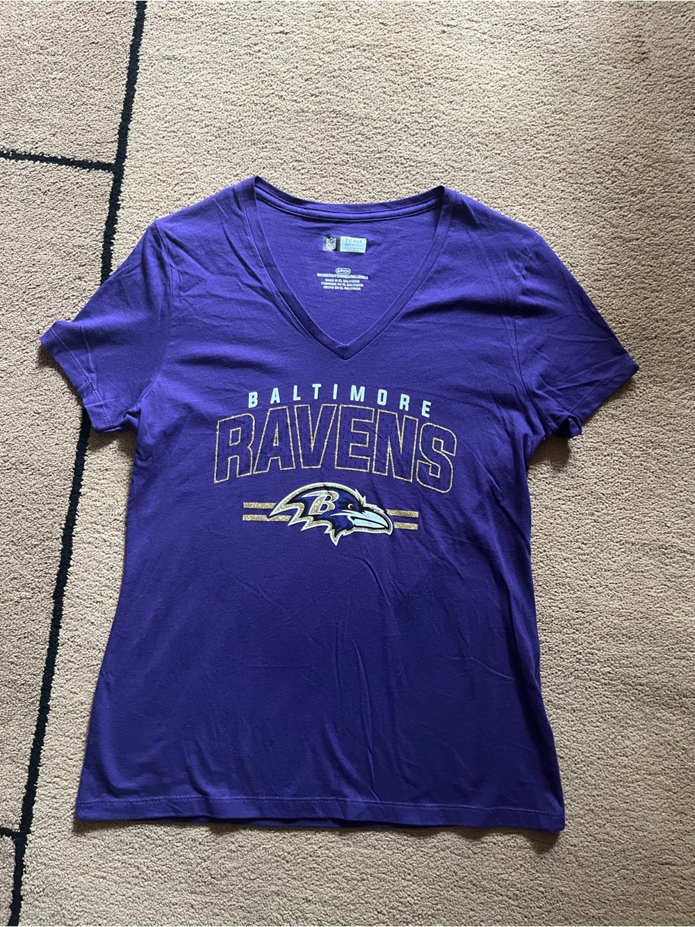 NFL Baltimore Ravens Women's Purple V-Neck Tee with Team Logo